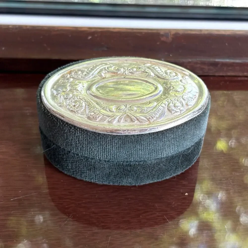 Godinger Silver Plated Vintage Oval Velvet Trinket Box, Dark Blue